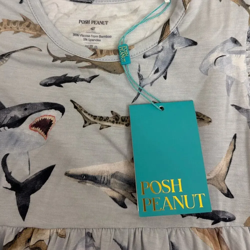 NWT Posh Peanut Maverick Shark Ruffled Cap Sleeve Twirl Dress Size 4